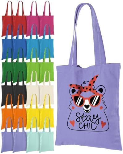 Lzerking Canvas Tote Bag Bulk 24 Pack Colored Canvas Bag for Gift, 13x15 Inches 12oz Heavy Duty Medium Reusable Blank Cloth Bags for Painting, Heat Transfer Vinyl