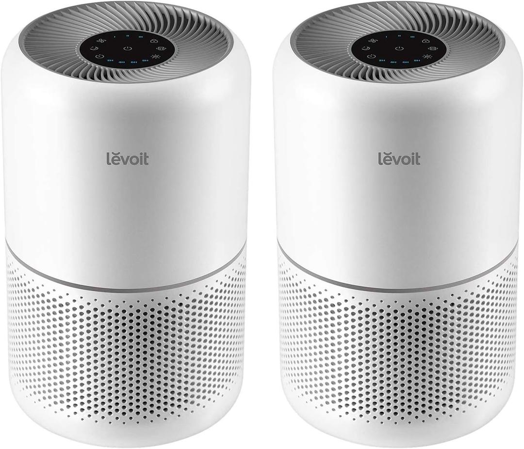 LEVOIT Air Purifier for Home Allergies Pets in Bedroom, Covers Up to 1073 ft by 56W High Torque Motor, AHAM VERIFIDE, 3-in-1 Filter, HEPA Sleep Mode, Remove Dust Smoke Odor, Core300-P, White, 2 Pack