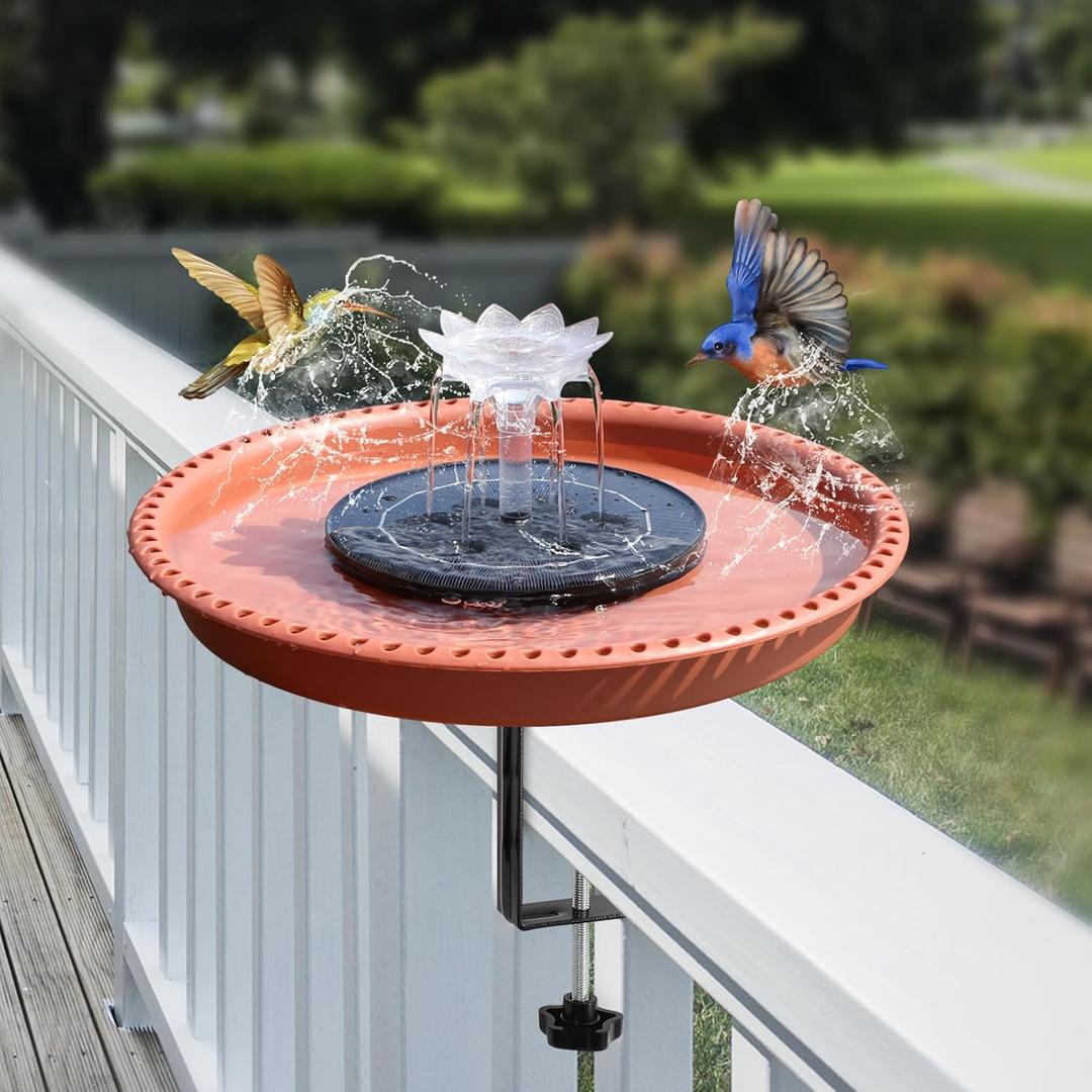 Deck Mounted Bird Bath,Solar Bird Bath Fountains for Hummingbirds,Adjustable Metal Weather Resistant Durable Deck Bird Bath Holder for Outdoor Railings, Garden, Patio Deck