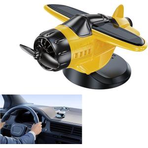 Solar-Powered Moving Airplane Car Decor  Solar Helicopter Planes Dashboard Ornament, Car Interior Accessory Auto-Rotating Suitable for Car Office Home Decor Xmas New Year Birthday Gift (Yellow)