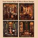 Book Nook Kits for Adults - Four Sides Uniquely Styled Miniature House Kit for Bookshelf Decor, Wooden DIY 3D Puzzles with LED Lampline & Dust Cover, Creative Craft Gift for Music & Book Lover