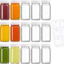 LANDNEOO 15 Pack 2 oz Glass Shot Bottles w/White Lids & 15 Labels - Small Clear Jar for Ginger, Wellness Shot, Juice, Sample, Whiskey - Travel Mini Bottles - Wide Mouth, Leakproof, Dishwasher Safe