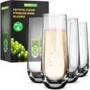 NutriChef 4-Piece Stemless Champagne Flutes Set - 6.4" Tall Crystal Glasses with Thick Heavy Base - Prosecco Wine Flute, Highball Glass, Mimosa Cocktail Glass Set, Bar Glassware - Dishwasher Safe