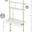 White and Gold Desk, 36" Ladder Desk, Wall Mount Computer Writing Table Pipe Shelf Shelving Mini Narrow Industrial Modern for Small Spaces(36x20x81)