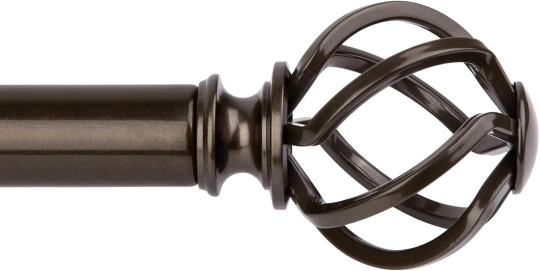 KAMANINA 1 Inch Curtain Rod Single Drapery Rod 36 to 72 Inches (3-6 Feet), Bronze Curtain Rods for Windows, Twisted Cage Finials