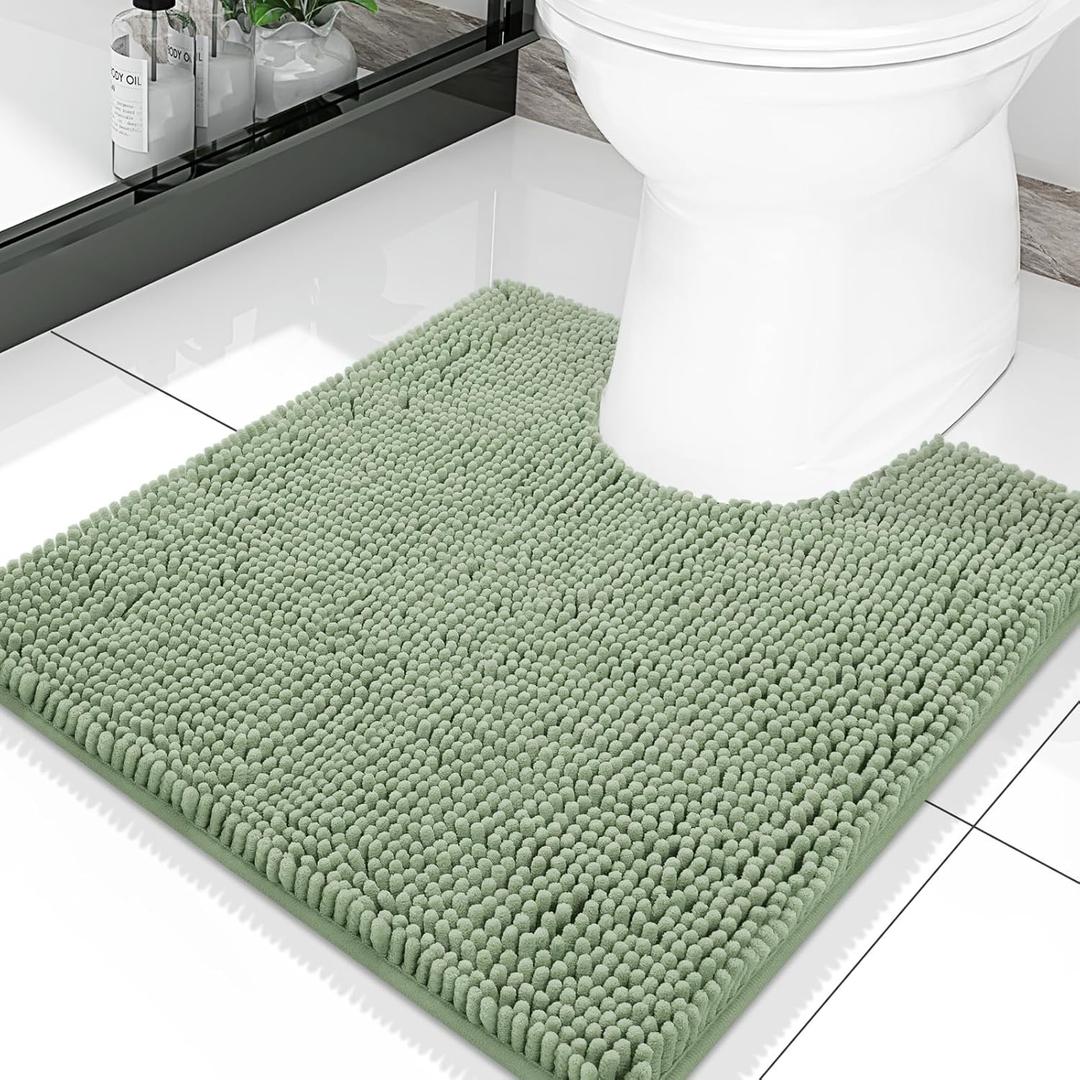 Smiry Luxury Chenille Toilet Rugs U-Shaped 20x20, Soft Absorbent Non-Slip Contour Bathroom Rugs for Toilet, Machine Washable Contoured Bath Mats, Sage Green