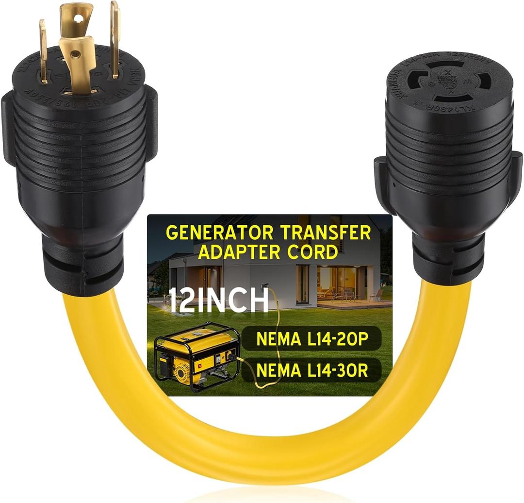 Kanayu NEMA L14-20P to L14-30R 20amp to 30amp Generator Adapter Cord, 4 Prong Locking Generator 20amp Male Plug to 30amp Female Receptacle Adapter, 1 ft
