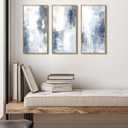 KUVIOKE Abstract Wall Art Blue Gray White Minimalist Painting Modern Decor Bedroom Living Room Ready to Hang 8x16in3pcs Natural Framed