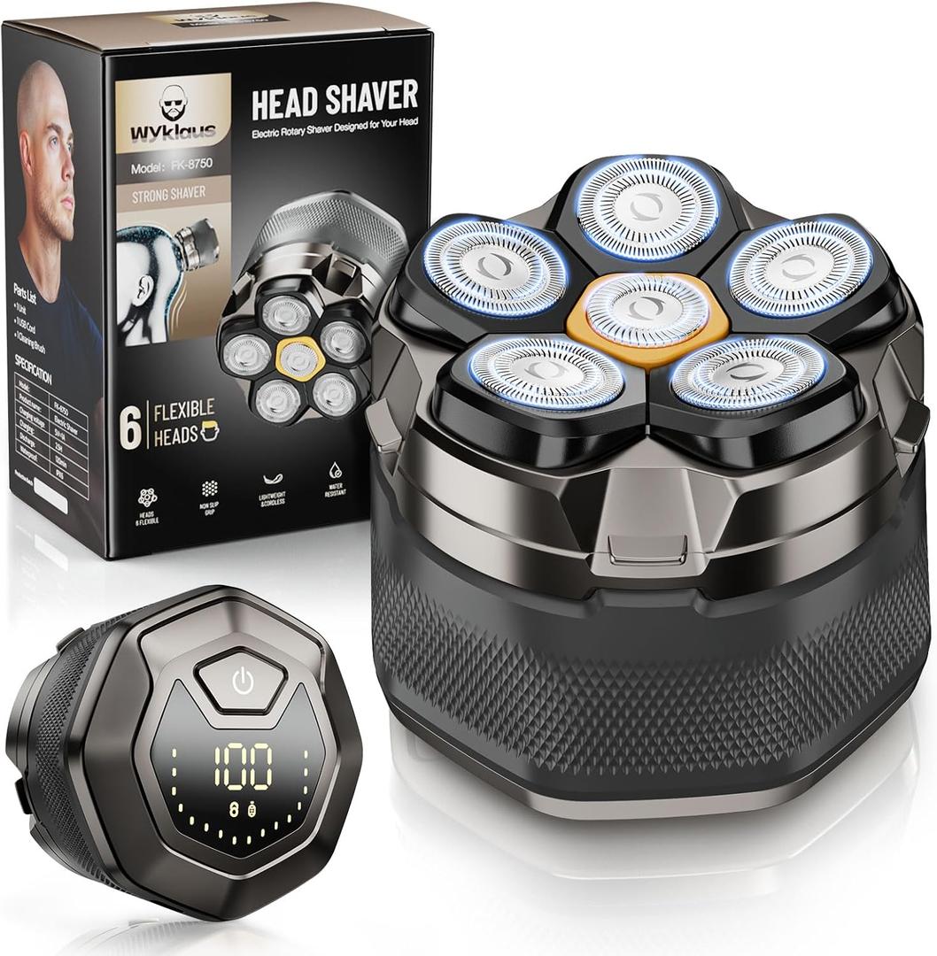 Head Shavers for Bald Men: Rechargeable Electric Razor IPX7 Waterproof-Wet Shaving for Face/Heads/Scalp-Detachable Rotary Shaver Grooming Kit-LED Display
