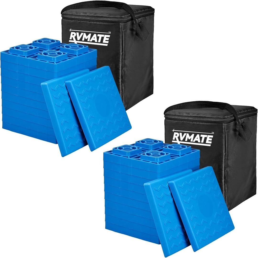 RVMATE RV Leveling Blocks 24 Pack, Heavy Duty Camper Leveling Blocks, Leveling Blocks for RVs, Reduce Trailer Movement, Trailer Leveling Blocks Great for Single and Dual Wheels (Blue)
