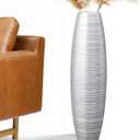 Tall Floor Vase, 27.5 inches (70cm, 2.3FT) Tall Vases Sturdy, Luxury, Textured for Decorative Branches Dried Flowers, Floor Vase for Rustic Living Room, Modern Decor, Resin Silver Vases