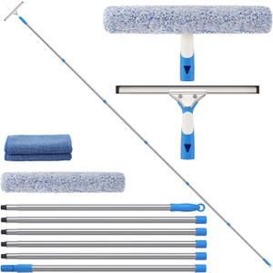 Mitclear 20 Feet High Reach Window Cleaning Kit with Extension Poles, Window Cleaner Tool with 14 Silicone Squeegee, Microfiber Scrubber & Cloth, Window Washing Equipment for Outdoor High Windows, 15 feet