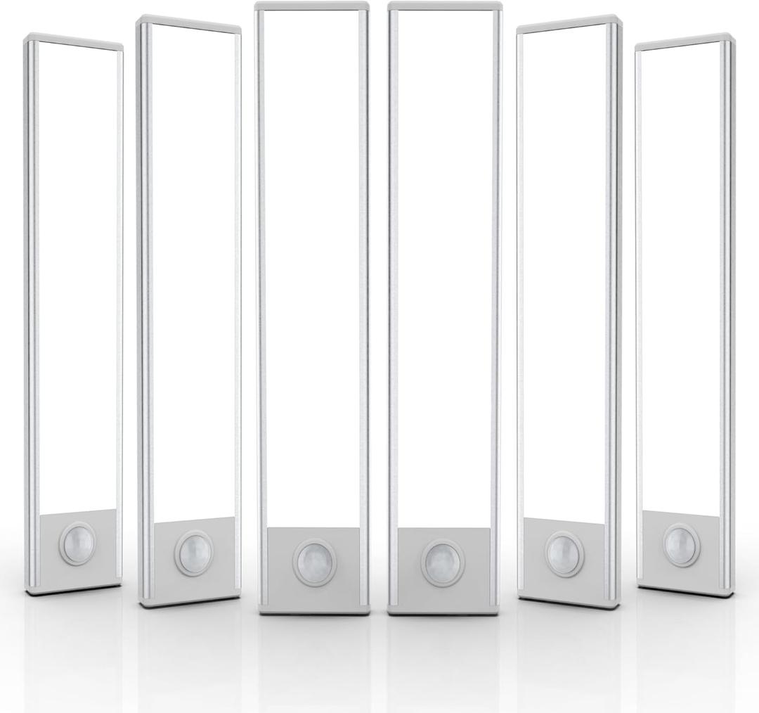 6 Pack Under Cabinet Lighting Wireless, 32 LED Rechargeable Battery Motion Sensor Light Indoor, Stick On Magnetic Closet Lights, Under Counter Lights for Kitchen, Stairs, White, 8 in