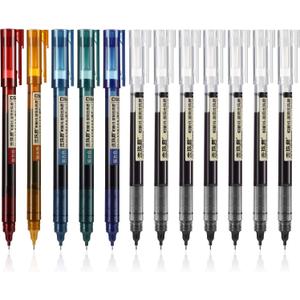 Frienda 12 Pieces Rolling Ball Pens 0.5 mm Japanese Quick Drying Fine Point Pens Liquid Ink Smooth Writing for Office Student Back to School Supplies(Retro Colors and Black)