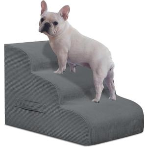 Dog Stairs & Steps for High Beds, 3 Steps High Density Foam Waterproof Dog Ramp for Small Dogs and Cats, Pet Stairs with Removable Washable Cover for Bed, Couch, Sofa and Car (H:16"), Gray