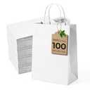 White Paper Bags with Handles Small Paper Gift Bags 100 pcs 5.9"x3.1"x8.2",Sturdy Small Gift Bag Bulk Kraft Wrap Shopping Bags for Wedding Small Business Retail Merchandise Birthday Goodie Party Favor