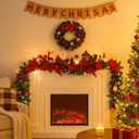 Dingion 9 ft Christmas Poinsettias Garland Decoration DIY Artificial Pine Garland with Red White Berries Picks Poinsettias Flower Ornaments for Xmas Fireplace Table Window Stairs Holiday Decor