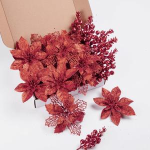 24Pcs Red Glitter Poinsettia Christmas Tree Ornaments and Glitter Berries Stems, 16Pcs Christmas Artificial Flowers and 8 Pack Christmas Tree Picks for Wedding Holiday Decorations 24Pcs Red Glitter Poinsettia Christmas Tree Ornaments and Glitter Berries Stems, 16Pcs Christmas Artificial Flowers and 8 Pack Christmas Tree Picks for Wedding Holiday Decorations