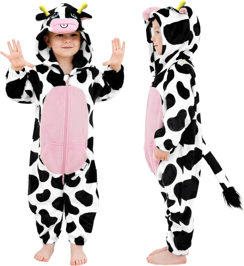 LOLANTA Unisex Baby Animal Costumes Toddler Boys Girls Hooded Jumpsuit Kid Halloween Christmas Birthday Gifts (18-24 Months, Cow)