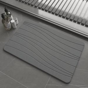 Fast Drying Stone Bath Mats for Bathroom, Non-Slip Diatomaceous Earth Bath Mat, Super Absorbent Bath Mat Stone Dark Gray Wave, 1'3" x 1'11"