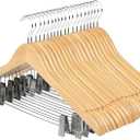 20 Pack Wooden Hangers with Clips High-Grade Wooden Suit Hangers Skirt Hangers with Clips S Wood Hanger with Durable Metal Clips for Blouse, Dress, Coat, Jacket (Natural,20)