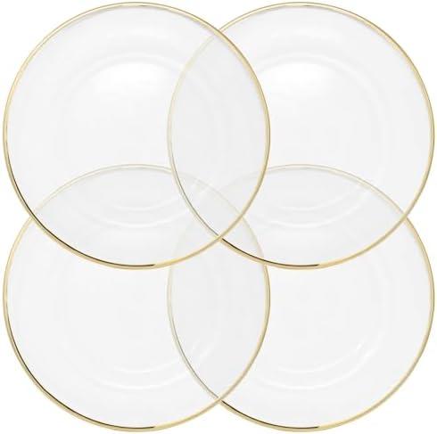 Ms Lovely Clear Glass Charger 13 Inch Dinner Plate With 0.5 CM Metallic Rim - Set of 4 - Gold