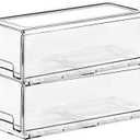 SIMPEXPE Stackable Storage Drawer, Pull Out Plastic Food Fridge Organizer Bins for Pantry Shelf Refrigerator Organization Kitchen Bathroom Cabinet Closet Office Clear -2Pack (12.6 x 5.9 x 4.33)