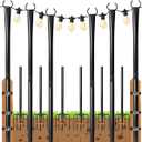 6 Pack String Light Poles for Outside, 10ft Heavy-Duty Metal Light Poles for Outdoor String Lights with Fork, Adjustable Lighting Stand for Patio Decor Backyard Pergola Garden Deck Porch Decorations