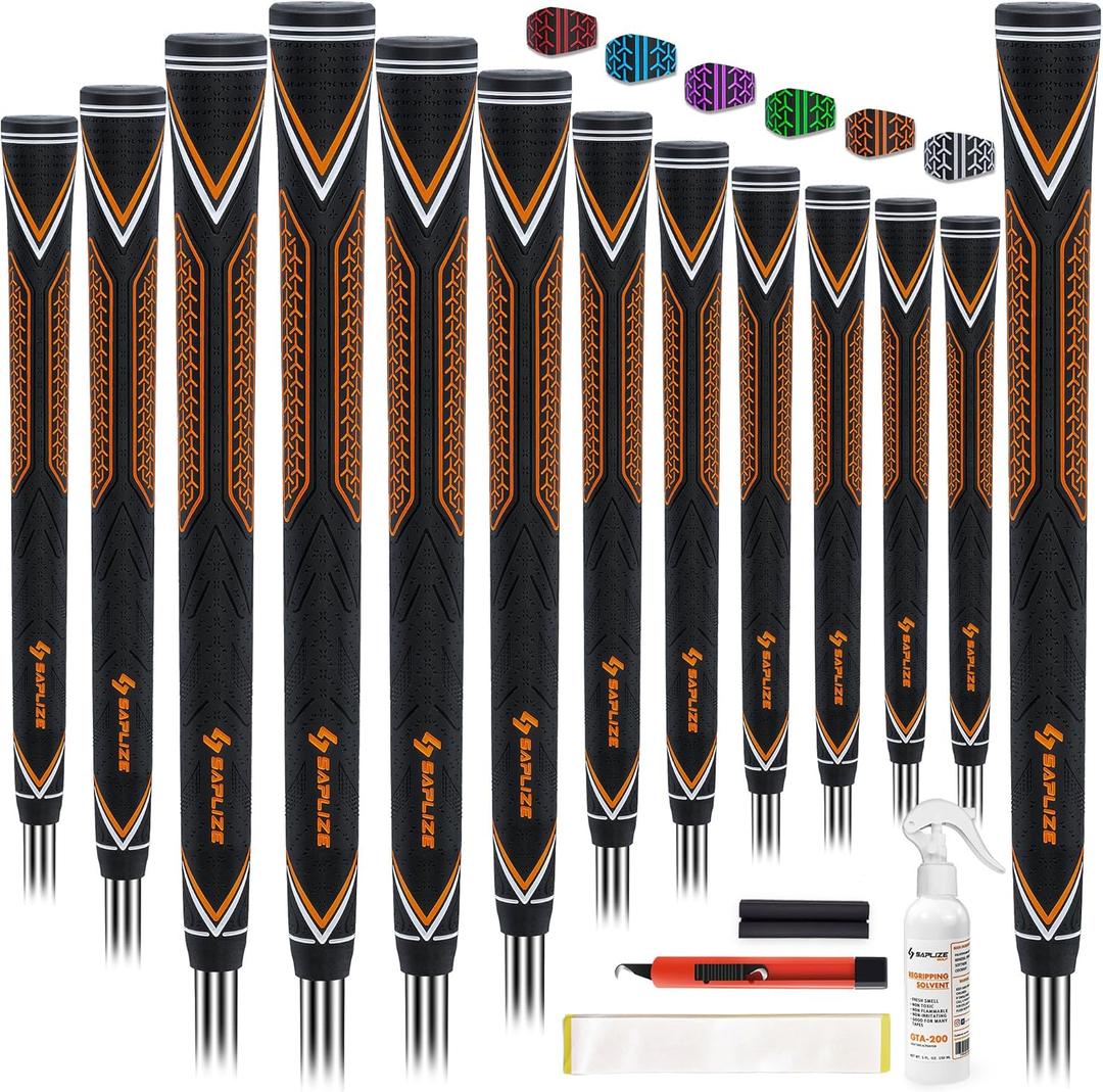 SAPLIZE High-performance Rubber Golf Grips 13 Pack, High Shock Absorption, Non-slip, Choose from 13 Grips with 15 Tapes or Full Regripping Kit, Std/Mid/Jumbo, CC10 Series