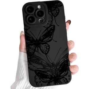 NITITOP Compatible with iPhone 16 Pro Max Case Cute Butterfly - Black