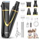 Small Dog Grooming Kit, 4 in 1 Electric Cordless Dog Paw Trimmer with Nail Grinder, Low Noise Dog Nail Trimmers, IPX7 Waterproof Small Dog Grooming Clippers for Paws, Ears, Face, Hip Hairl