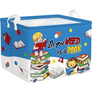 Clastyle Rectangular Animal Reading Book Basket for Kid Dr Quotes Back To School Classroom Kid Gifts Storage Nursery Room Decor Blue Baby Basket for Boys and Girls Cute Toy Storage Organizer Bin Box