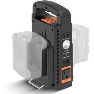 Dual-Channel Power Inverter for Milwaukee M-18 18V Battery, 4-Type Output Ports: Output Port AC 110V 180W, USB/Type C Port 18W PD3.0, DC 12V Output Port, with LED 800 LM Light