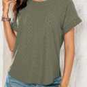 Dokotoo Women's Tops Dressy Casual Crew Neck Short Sleeve Hollow Out Lace Embroidered Blouses Shirts (Green)