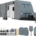 Mofeez Travel Trailer RV Cover, Extra-Thick Upgraded 7 Layers for Camper Cover 18'-20' Windproof Waterproof Rip-Stop Camper Cover with Adhesive Repair Patches, 2Pcs Extra Straps & 4 Tire Covers, Grey