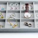 Oirlv Velvet Stackable Jewelry Display Trays 12 Grids Rings Earrings Bracelet Organizer Storage Tray (13.8"x1.29"x9.4")