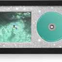 CD Display Frame for CD Case and Discs with Solid Wood, Wall Mounted and Desktop Signed CD Display Frame, Glitter Shining Black Style, 7.9"x14.3"