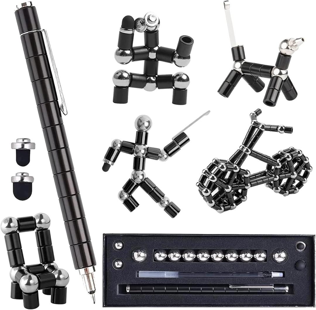 Fidget Pen, Cool Toys Pen Decompression Magnetic Metal Pen, Desk Toys Multifunctional Deformable Writing Pen, Basket Stuffers Gadgets Gift for Kids Adults (Black)