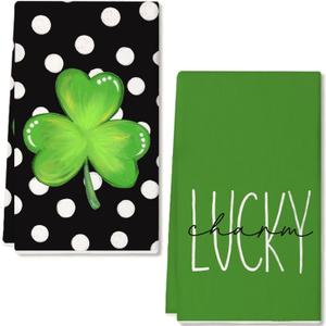 ARKENY St Patricks Day White Polka Dot Kitchen Towels Dish Towels St. Patrick's Day Decorations for Home Dcor Ultra Absorbent Bar Drying Cloth 18x26 Inch Hand Towel for Cooking Set of 2
