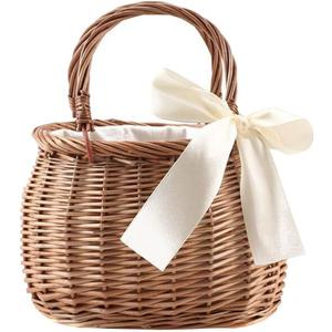 CHILDWEET Outdoor Woven Beach Bag Hand-woven Flower Holder Rural Style Decorative Basket for Flowers Straw Tote for Beach Vacation and Country Decor