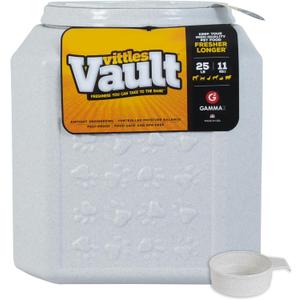 Vittles Vault Pawprint Pet Food Storage Container For Dog Food, Kibbles/Bird Seed/Oatmeal/Rice/Flour/Cereal, BPA Free, Plastic, Sealed Airtight For Cat Food, Up To 25 lb, Made in USA, With Scoop, Gray