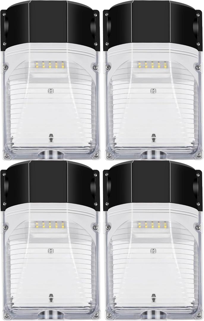 hykolity 30W LED Wall Pack Light with Photocell, 3450LM 5000K Daylight Dusk to Dawn 120V Outdoor Wall Mount Light, 150-250W MH/HPS Replacement, Waterproof Security Lighting - 4 Pack