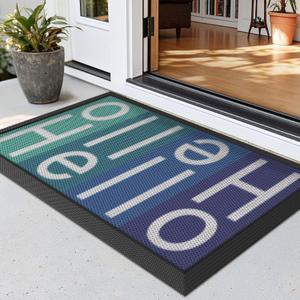 LUMI Outside Welcome Door Mat 17x30, Non Slip Durable Rubber Entrance Doormat, Low Profile Easy Clean Mats for Front Back Door Entryway Porch Garage, Hello Multi
