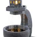 Alpine Corporation DIG370 31" Outdoor Zen Pagoda Water Fountain with LED Lights & Illuminated Stone Bowl  Tranquil Garden Water Feature for Relaxation and Ambiance, Gray
