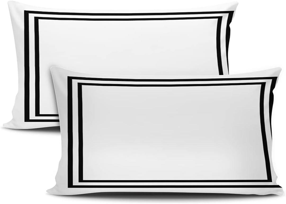 Home Decorative Throw Pillows Covers Black Border on White Pillow Case 20 x 36 Inches Cushion Cover King Pillowcase for Bedroom and Sofa Decor, Set of 2