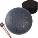 Steel Tongue Drum 12 Inch 11 Notes for Adults - Ethereal Metal Instrument for Meditation & Yoga with Music Book, Mallets & Carry Bag (Navy) (Dark Blue)