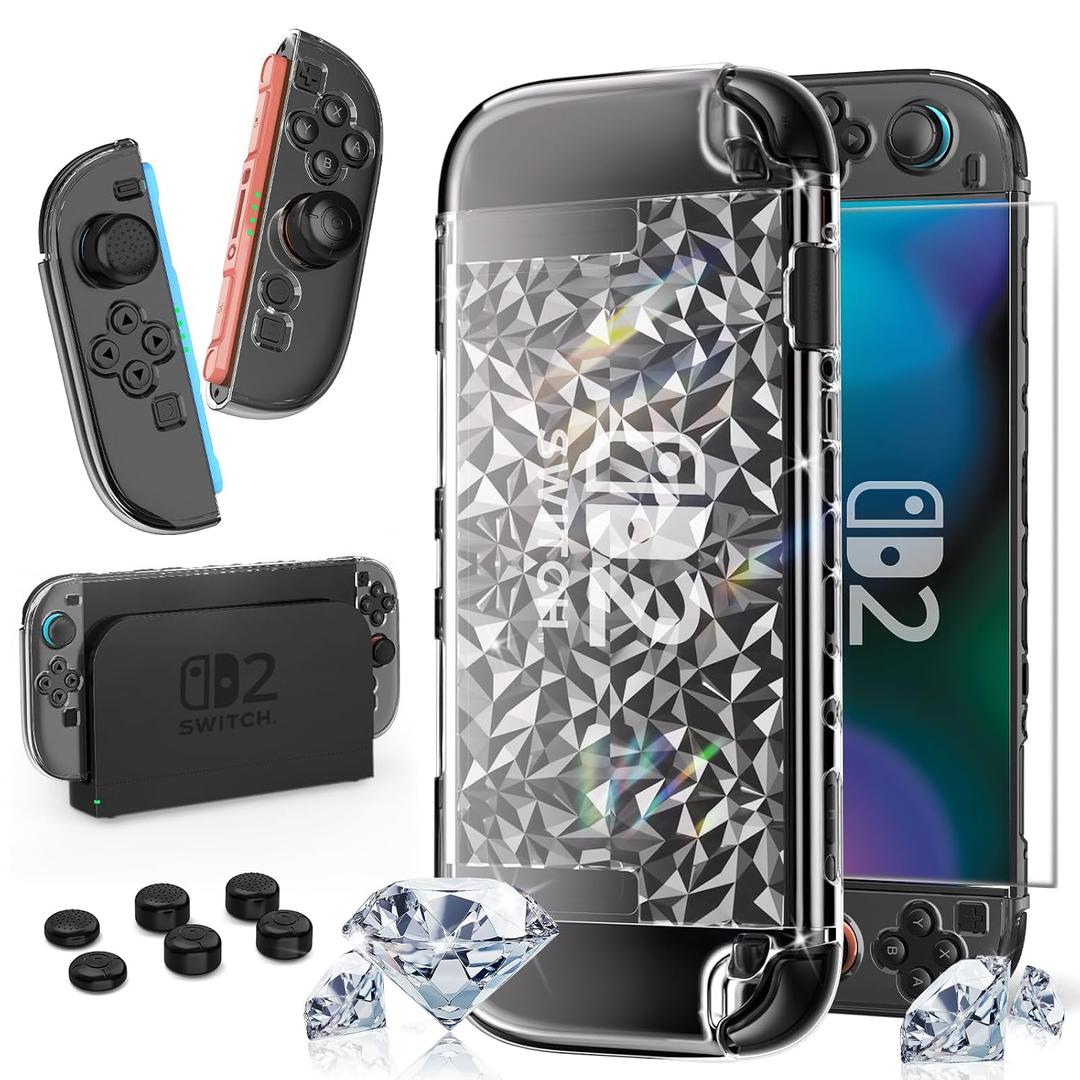 HEYSTOP Switch 2 Case for Nintendo Switch 2 Accessories(2025), Protective Case with Screen Protector, Switch 2 Transparent Cover with Protective Film and Grip Cover,AntiScratch and Shock Absorption, Standard