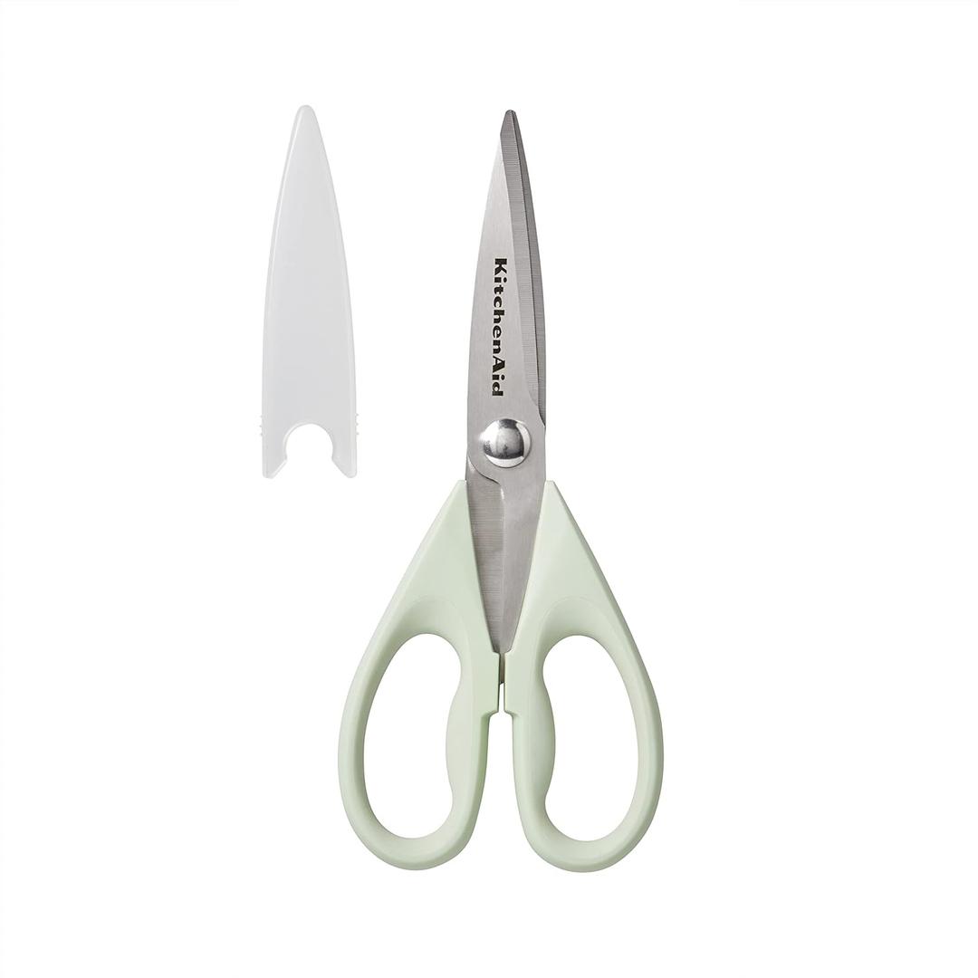 KitchenAid All Purpose Kitchen Shears with Protective Sheath Durable Stainless Steel Scissors, Dishwasher Safe, Soft Grip Comfort Handle, 8.72 Inch, Pistachio (1 Pack)