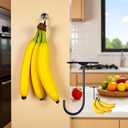 3 x Black Banana Hook Under Cabinet - Metal Banana Holder Hook, Foldable Under Cabinet Banana Hook | Folds Up with Magnets When Not in Use, Pre Drilled Holes and Strong Adhesive Tape Design(ZS450)