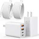 40W USB C Charger, 1 Pack 4-Port PD Power Adapter + QC Wall Plug Multiport Type C Charging Block Cube, (2 Pack 6 ft USB C Cable Included) for iPhone 16 Series, Samsung, Pad, Smartwatches and Tablets
